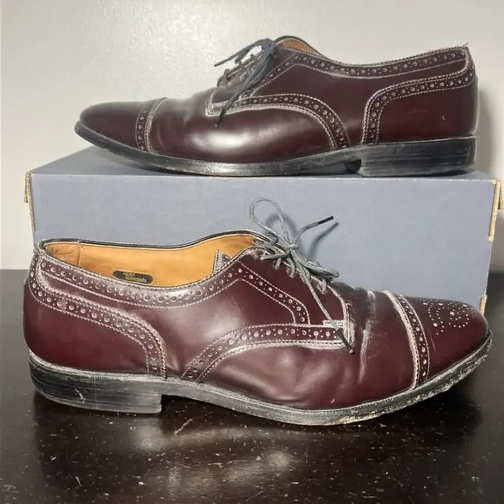 Allen Edmonds Mens Dress Shoes Size 11 D Sanford Burgundy Leather Brogue Cap Toe